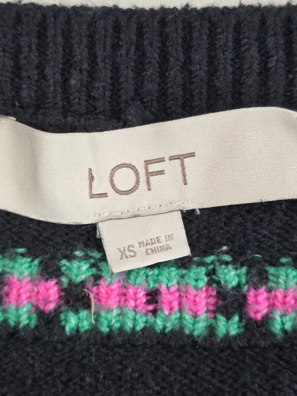 Loft XS Black Fair Isle Sweater Knit - Picture 2 of 5